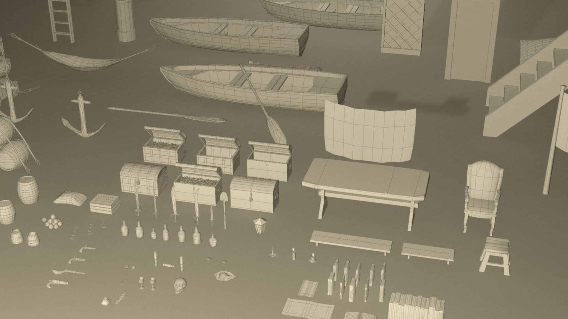 Pirate sailor props mega pack - 110 plus items collection Low-poly 3D model_13