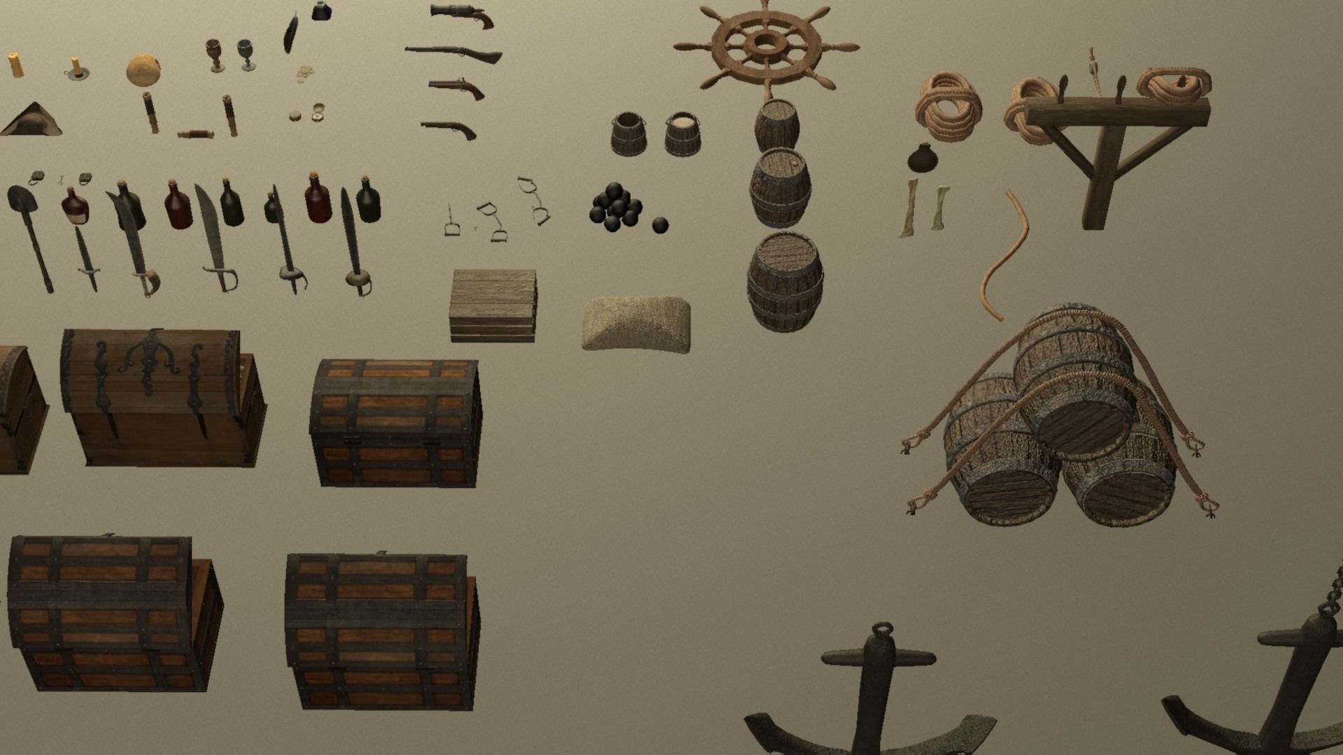 Pirate sailor props mega pack - 110 plus items collection Low-poly 3D model_5