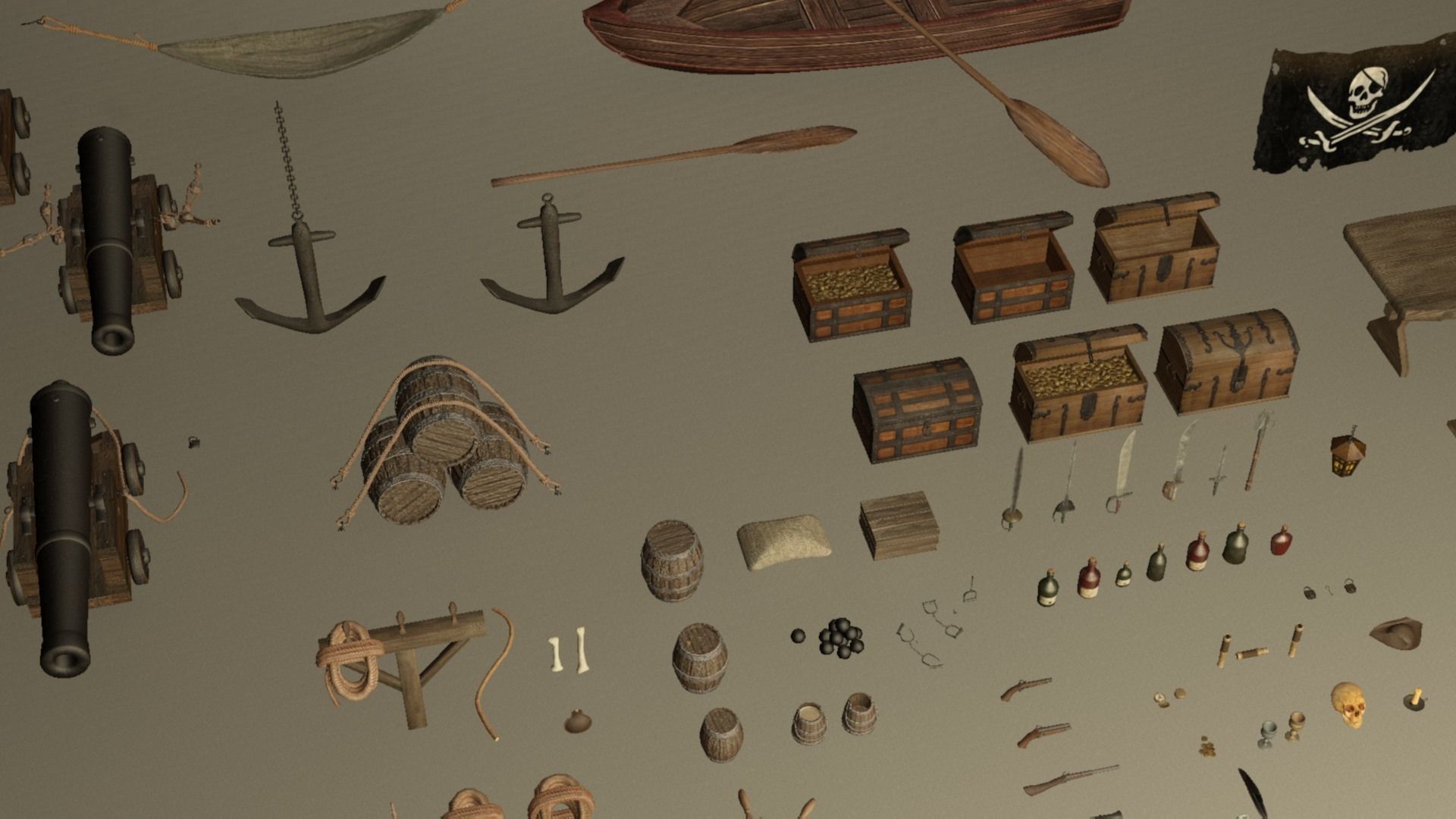 Pirate sailor props mega pack - 110 plus items collection Low-poly 3D model_4