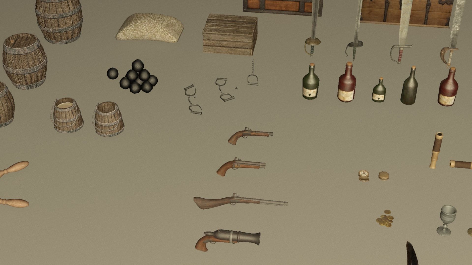 Pirate sailor props mega pack - 110 plus items collection Low-poly 3D model_8