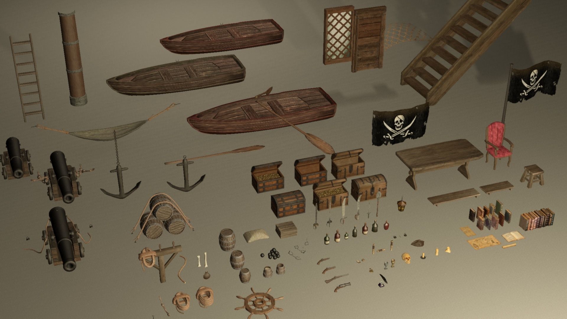Pirate sailor props mega pack - 110 plus items collection Low-poly 3D model_2