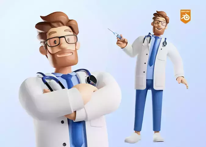 Doctor Cartoon Male  Character Illustration 3D model