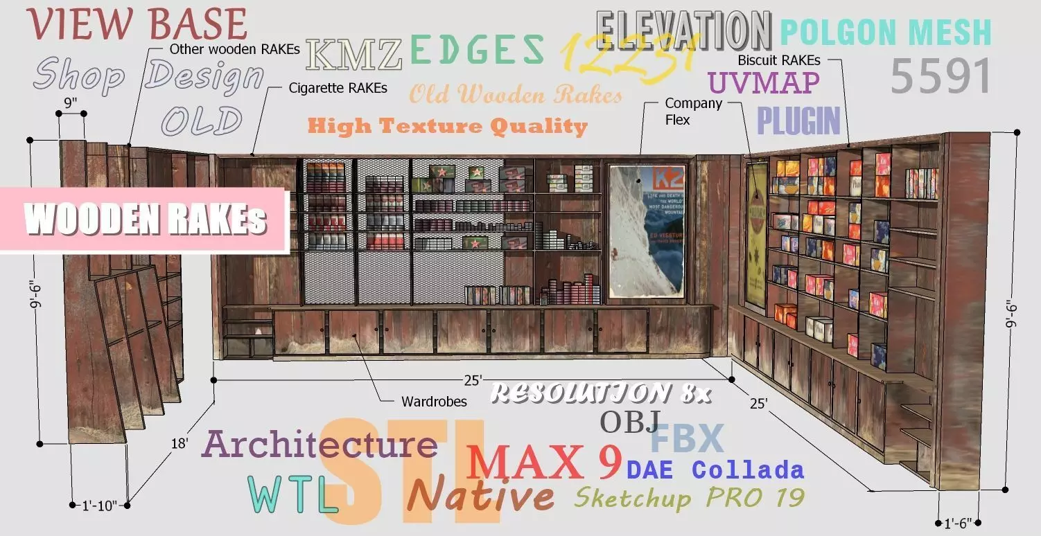 Wooden Rakes Low-poly 3D model