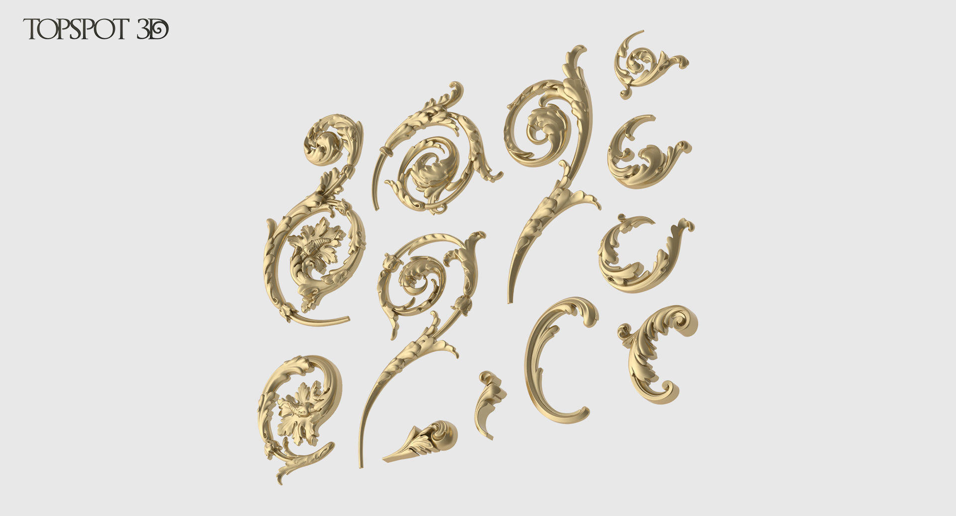 Acanthus Leaf Scroll Set 3D print model_2