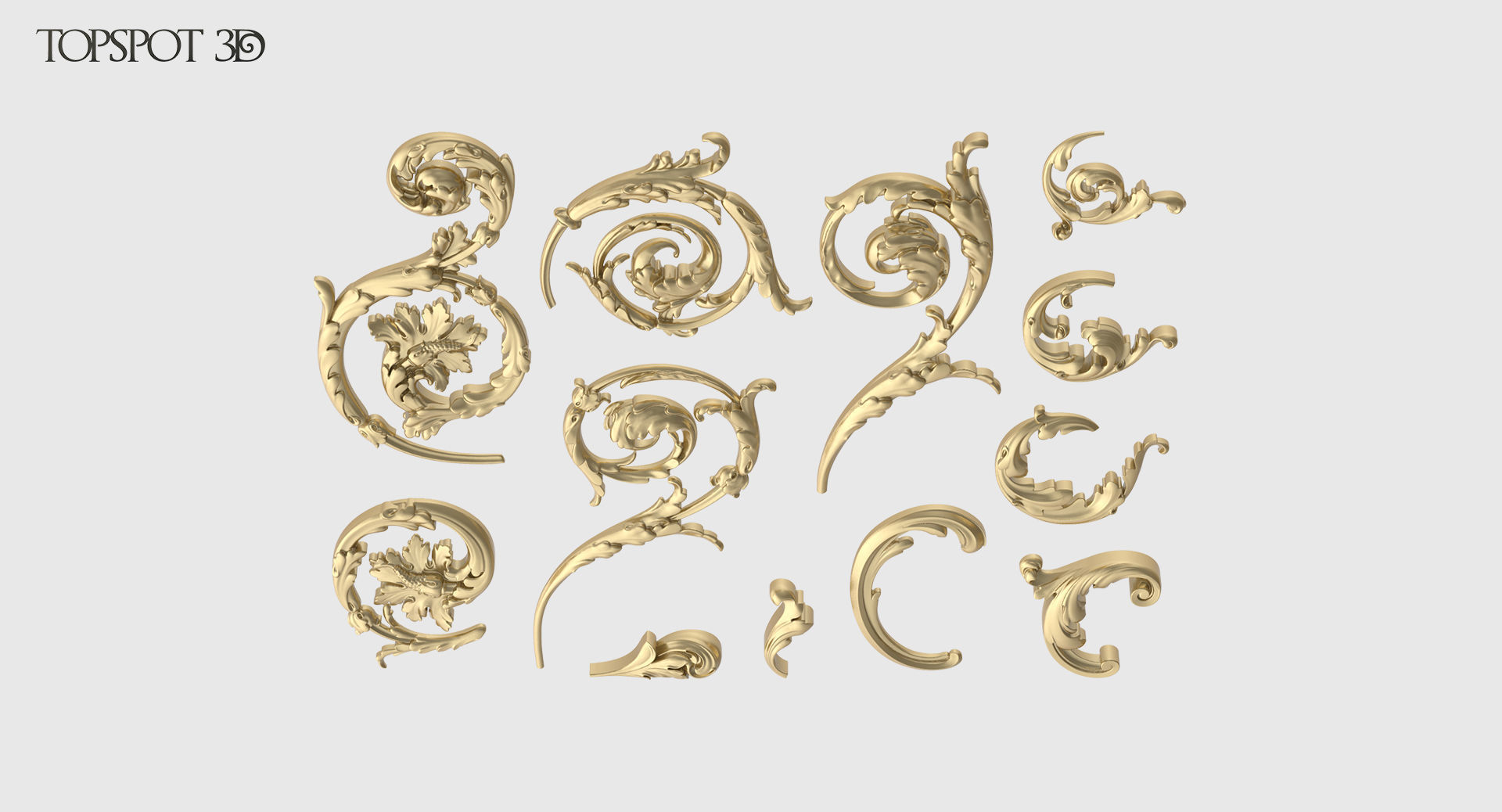 Acanthus Leaf Scroll Set 3D print model_4