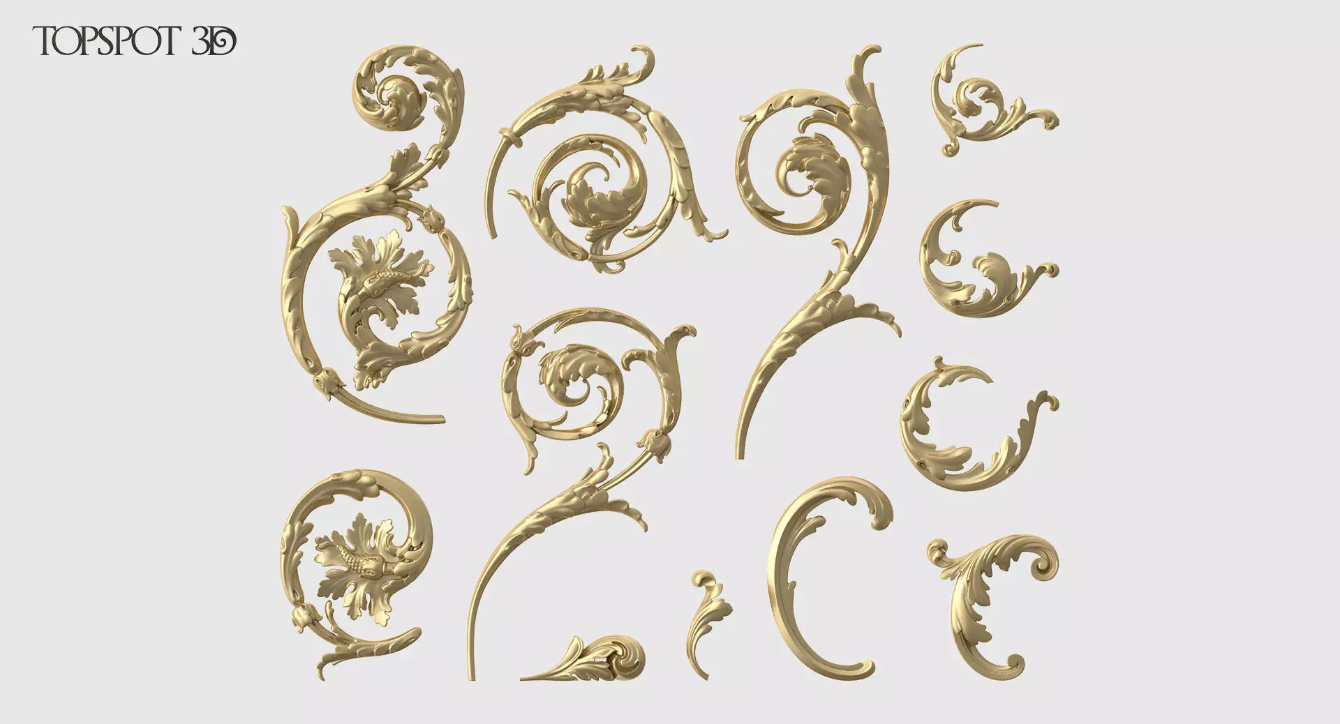 Acanthus Leaf Scroll Set 3D print model_0