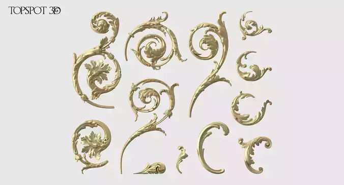 Acanthus Leaf Scroll Set 3D print model