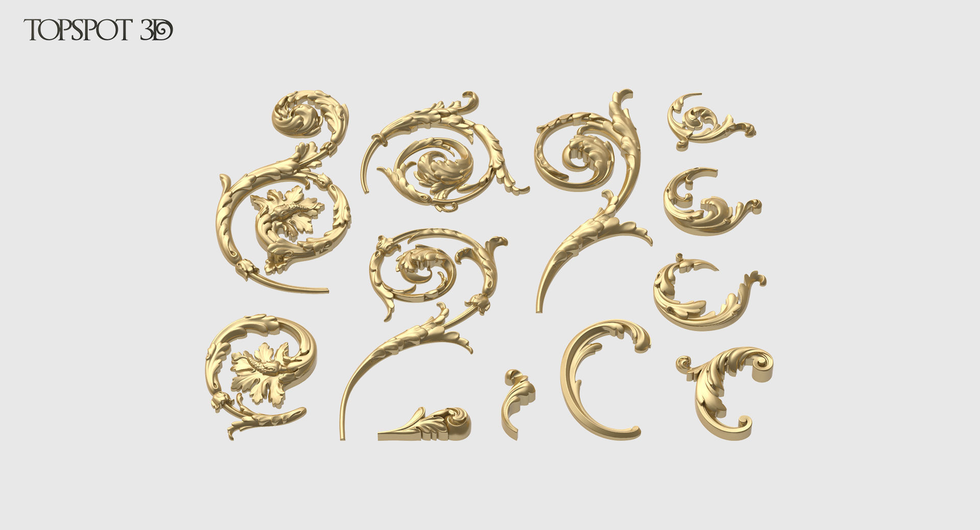 Acanthus Leaf Scroll Set 3D print model_3