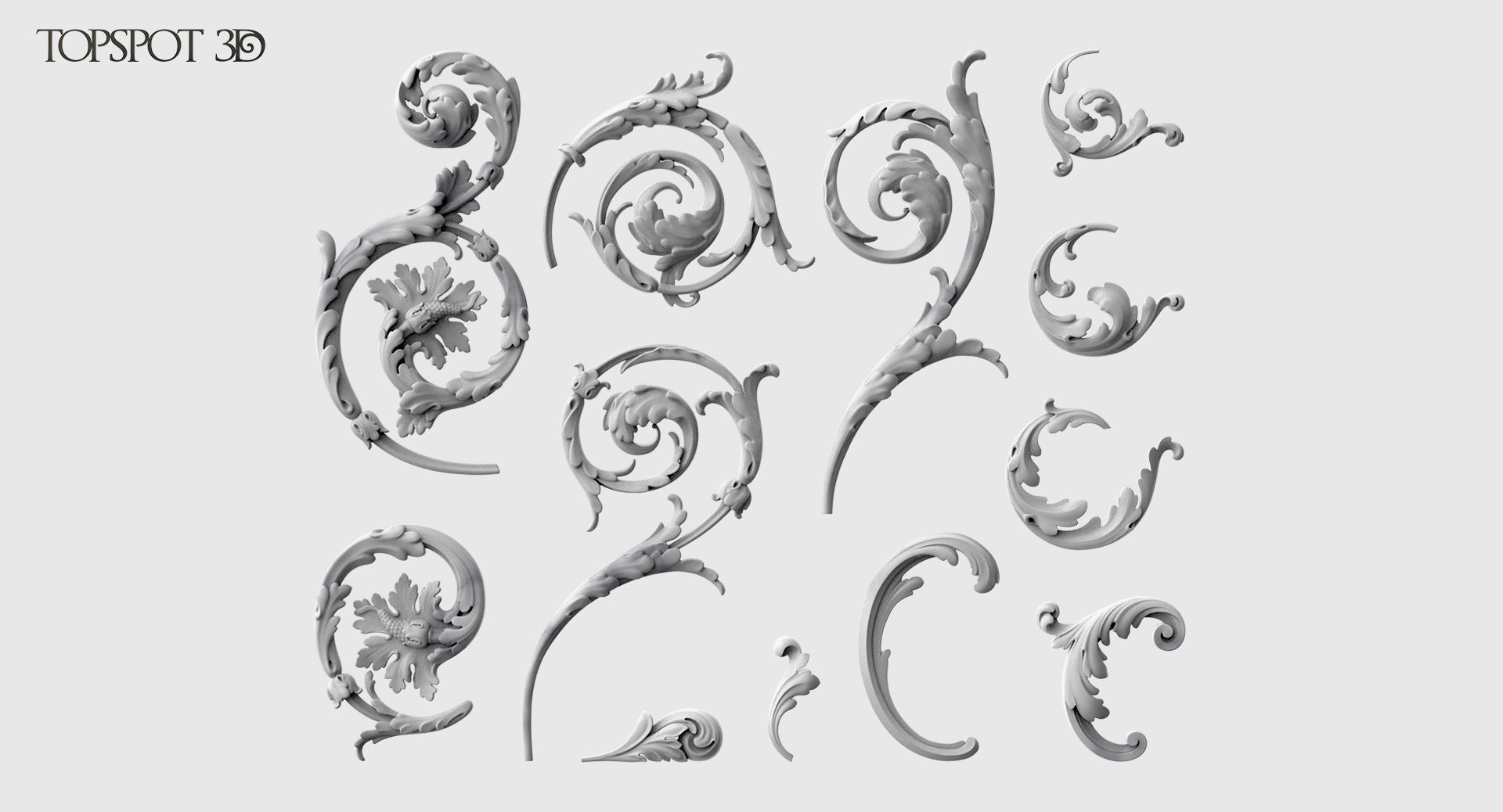 Acanthus Leaf Scroll Set 3D print model_17
