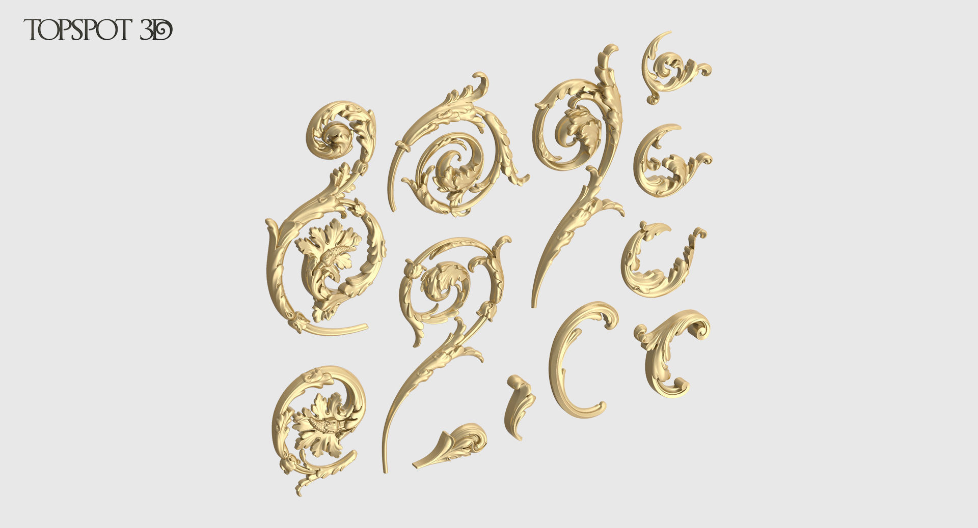Acanthus Leaf Scroll Set 3D print model_1