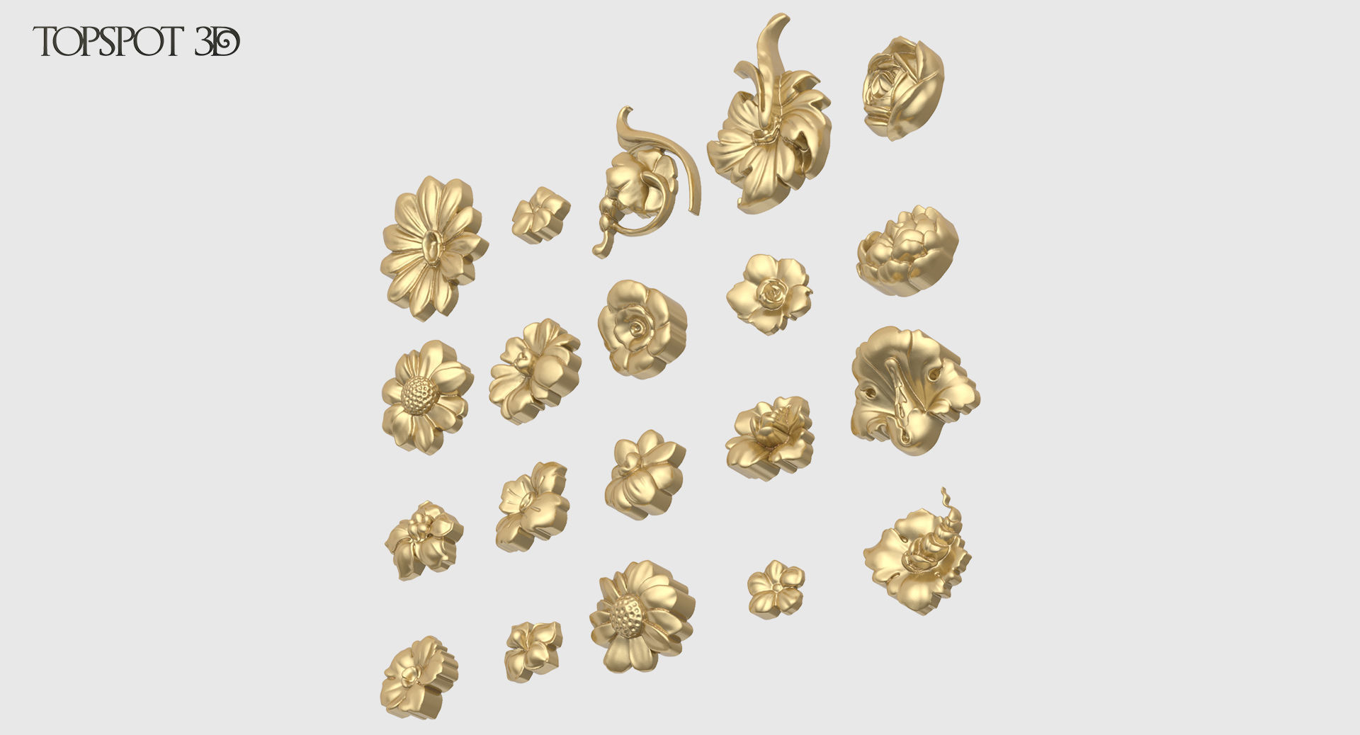 Decorative Flowers Set 3D print model_3