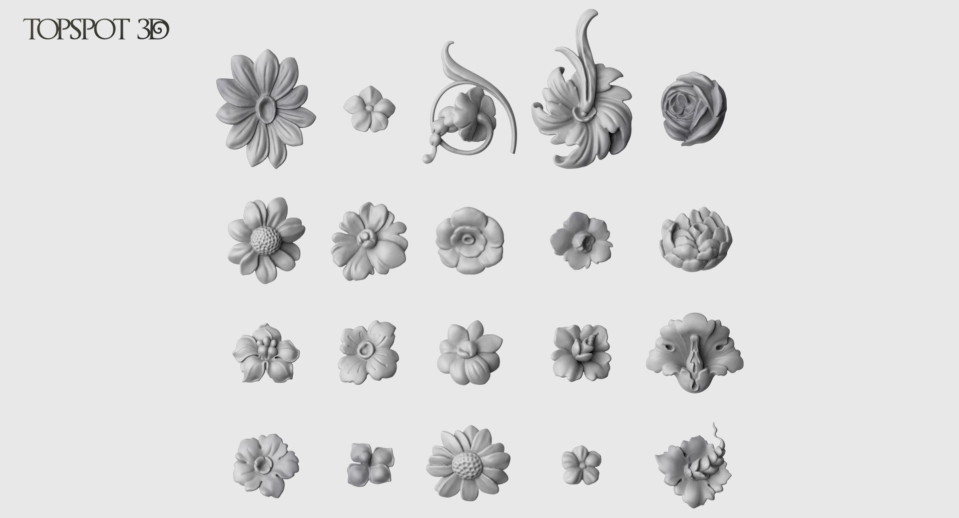 Decorative Flowers Set 3D print model_25