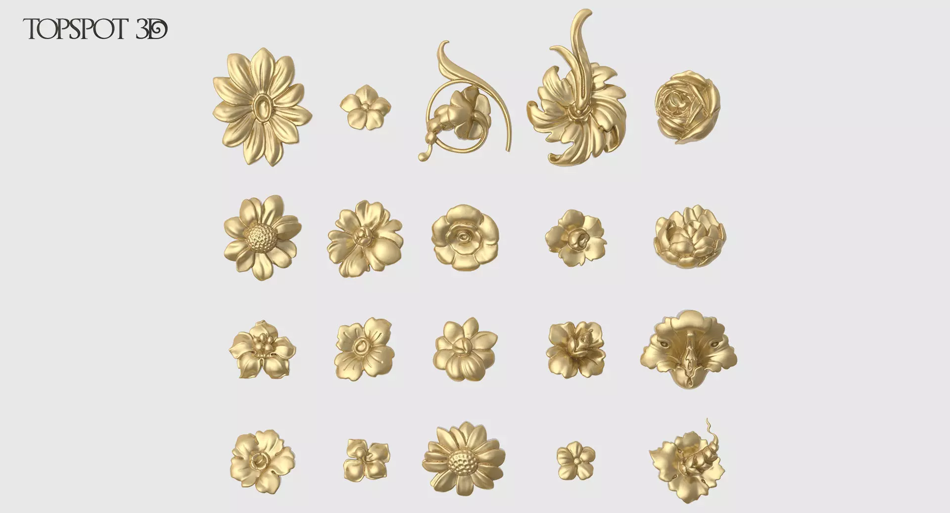 Decorative Flowers Set 3D print model_0