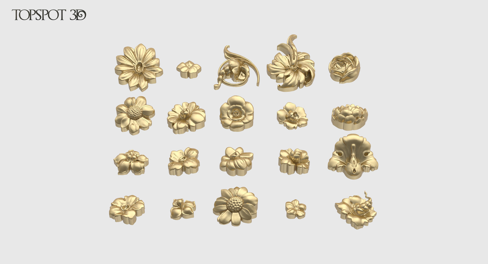 Decorative Flowers Set 3D print model_2