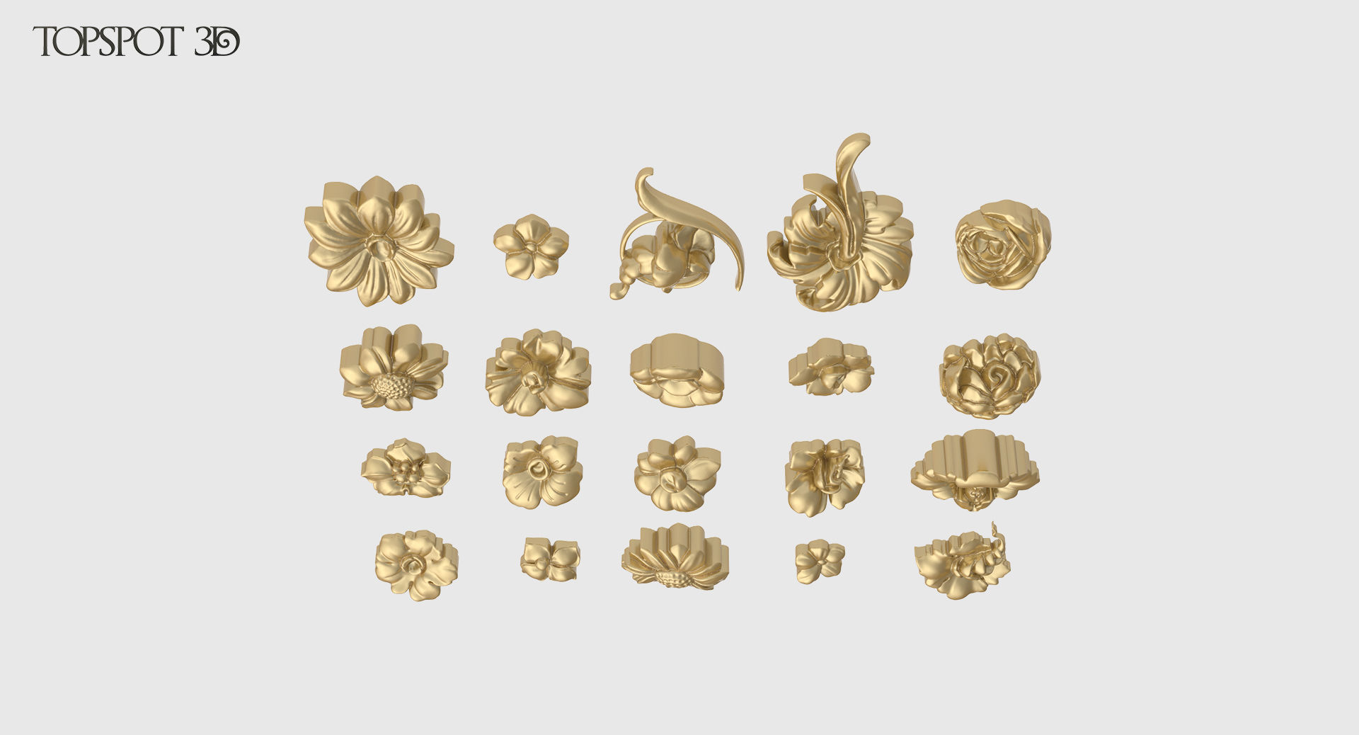 Decorative Flowers Set 3D print model_1
