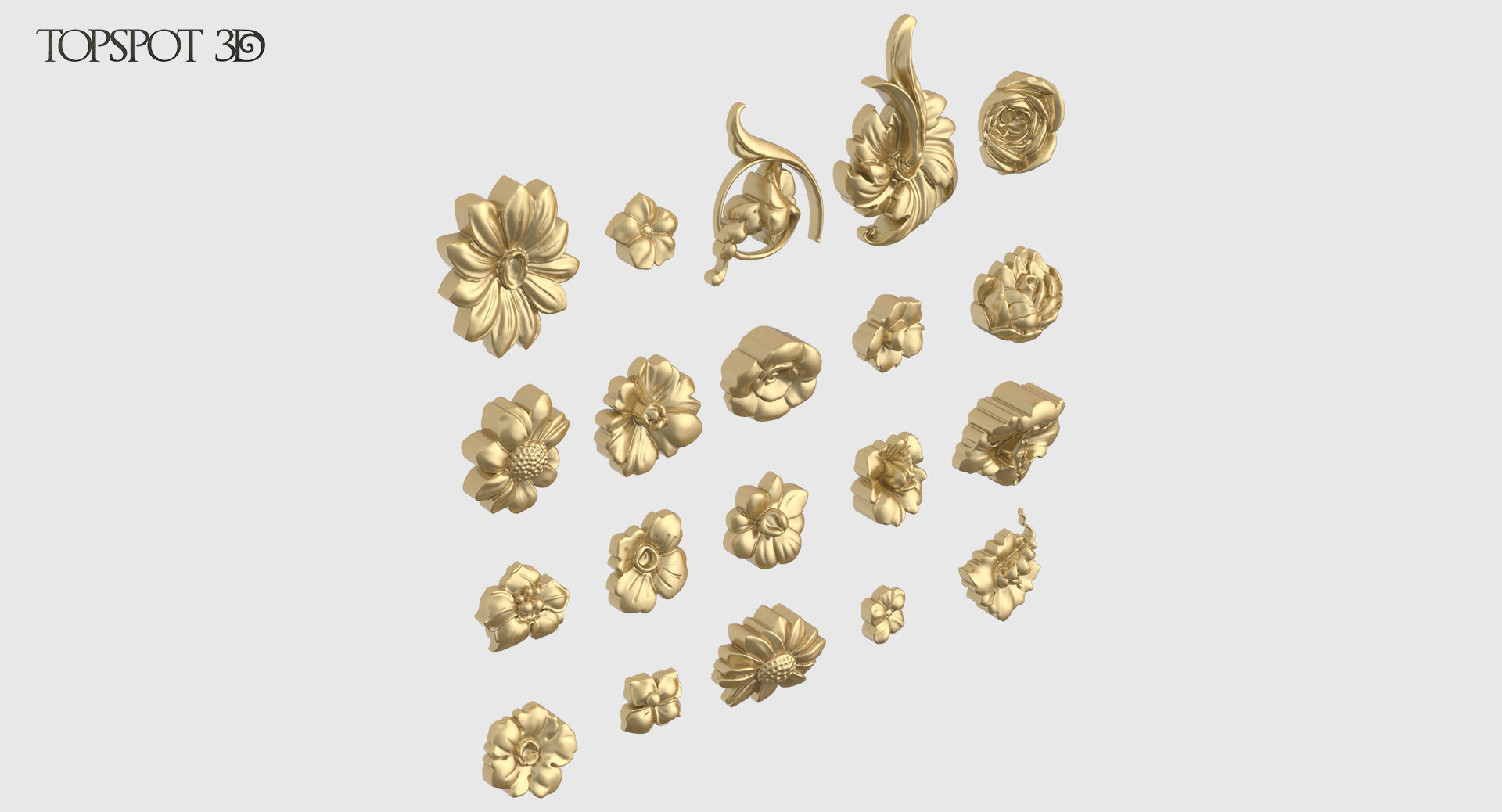 Decorative Flowers Set 3D print model_4