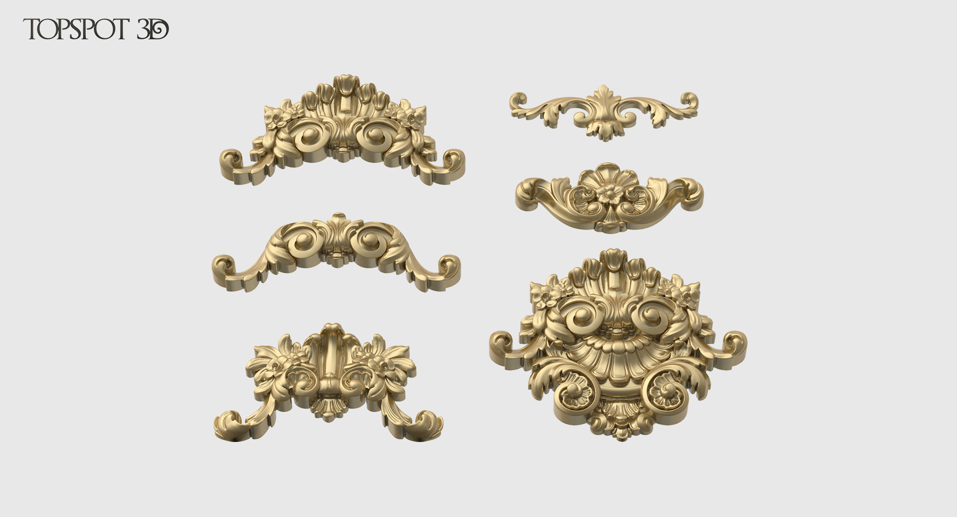 Onlay Collection gold ornate crown molding 3D print model_3