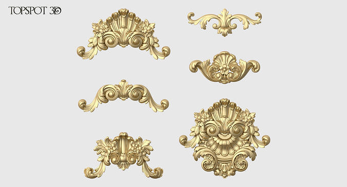 Onlay Collection gold ornate crown molding 3D print model