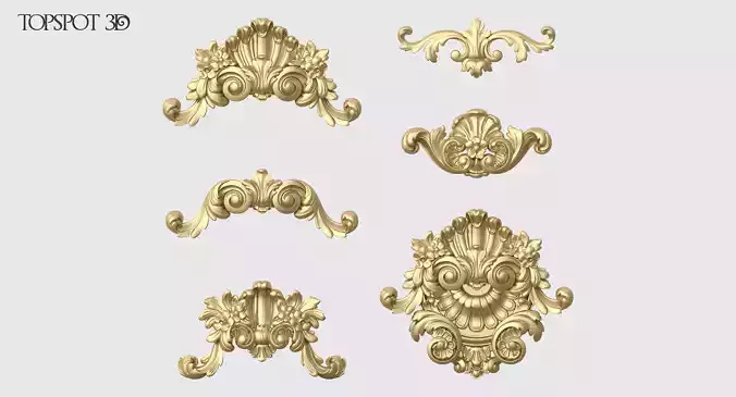 Onlay Collection gold ornate crown molding 3D print model