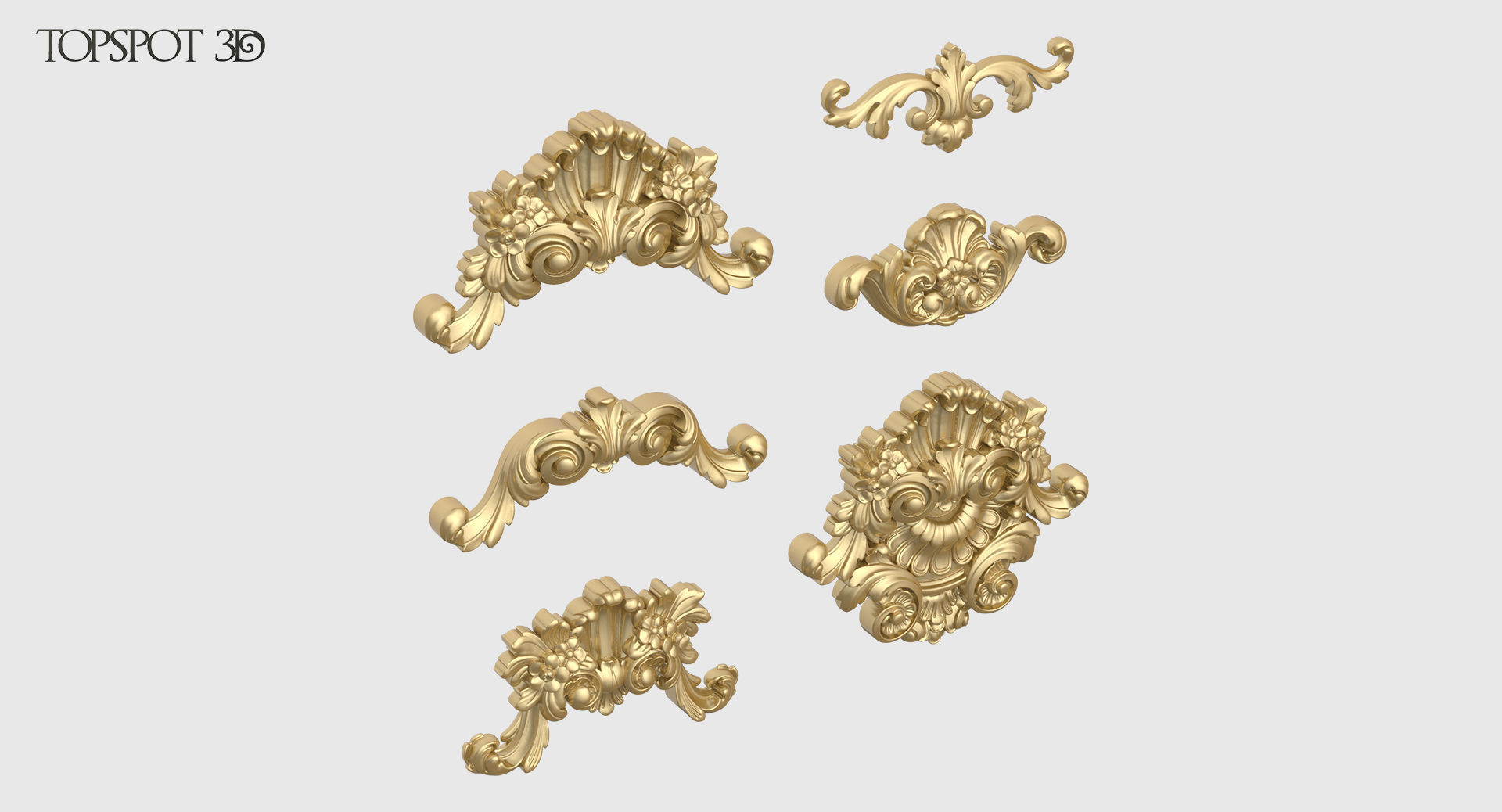 Onlay Collection gold ornate crown molding 3D print model_2