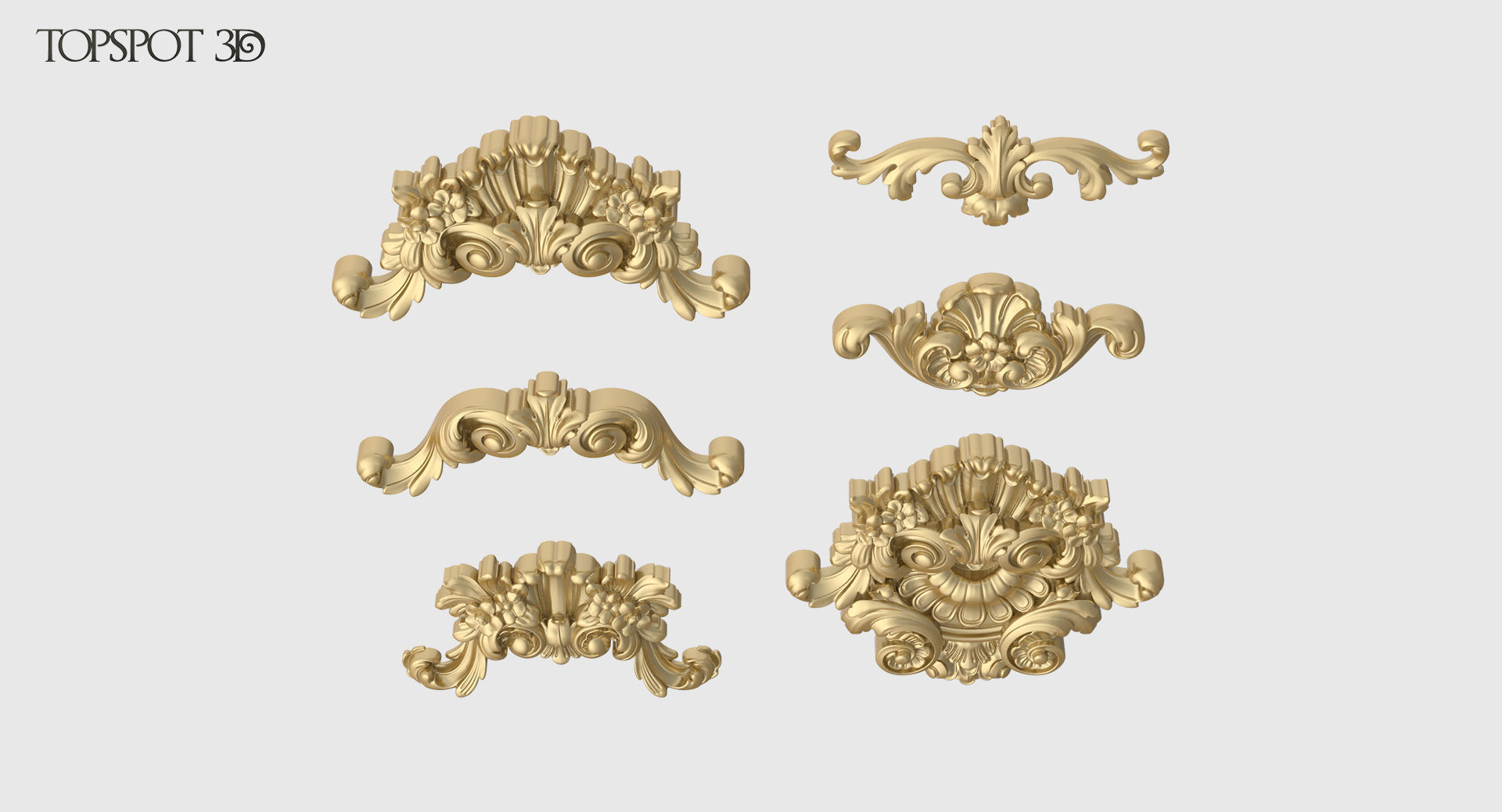 Onlay Collection gold ornate crown molding 3D print model_4