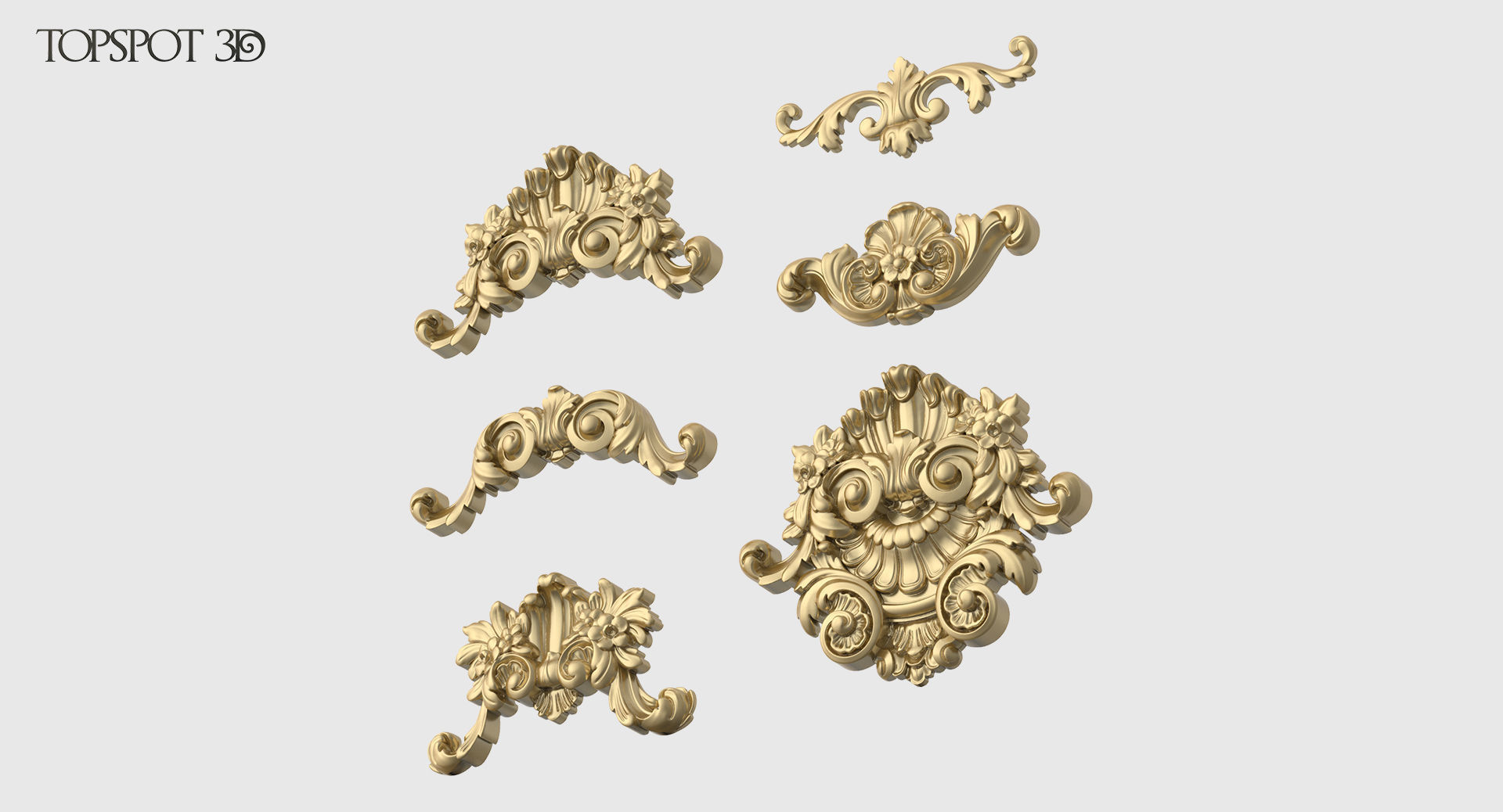 Onlay Collection gold ornate crown molding 3D print model_1
