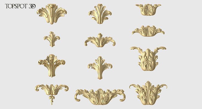 Vertical Acanthus Leaves Set 3D print model