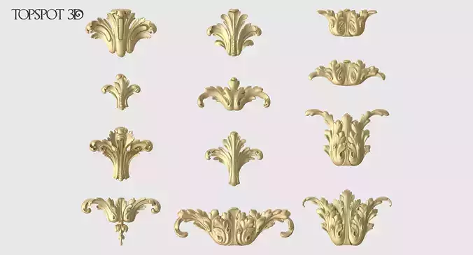 Vertical Acanthus Leaves Set 3D print model