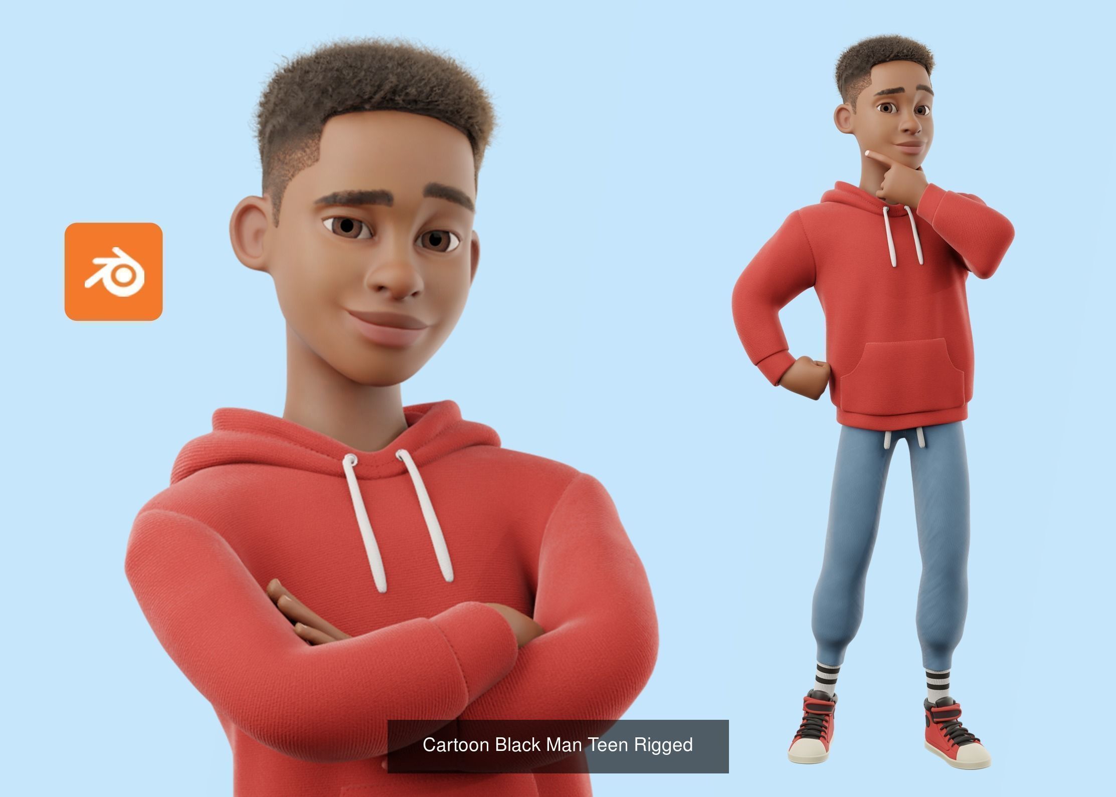 Cartoon Black Family Rigged  3D Model Collection_6