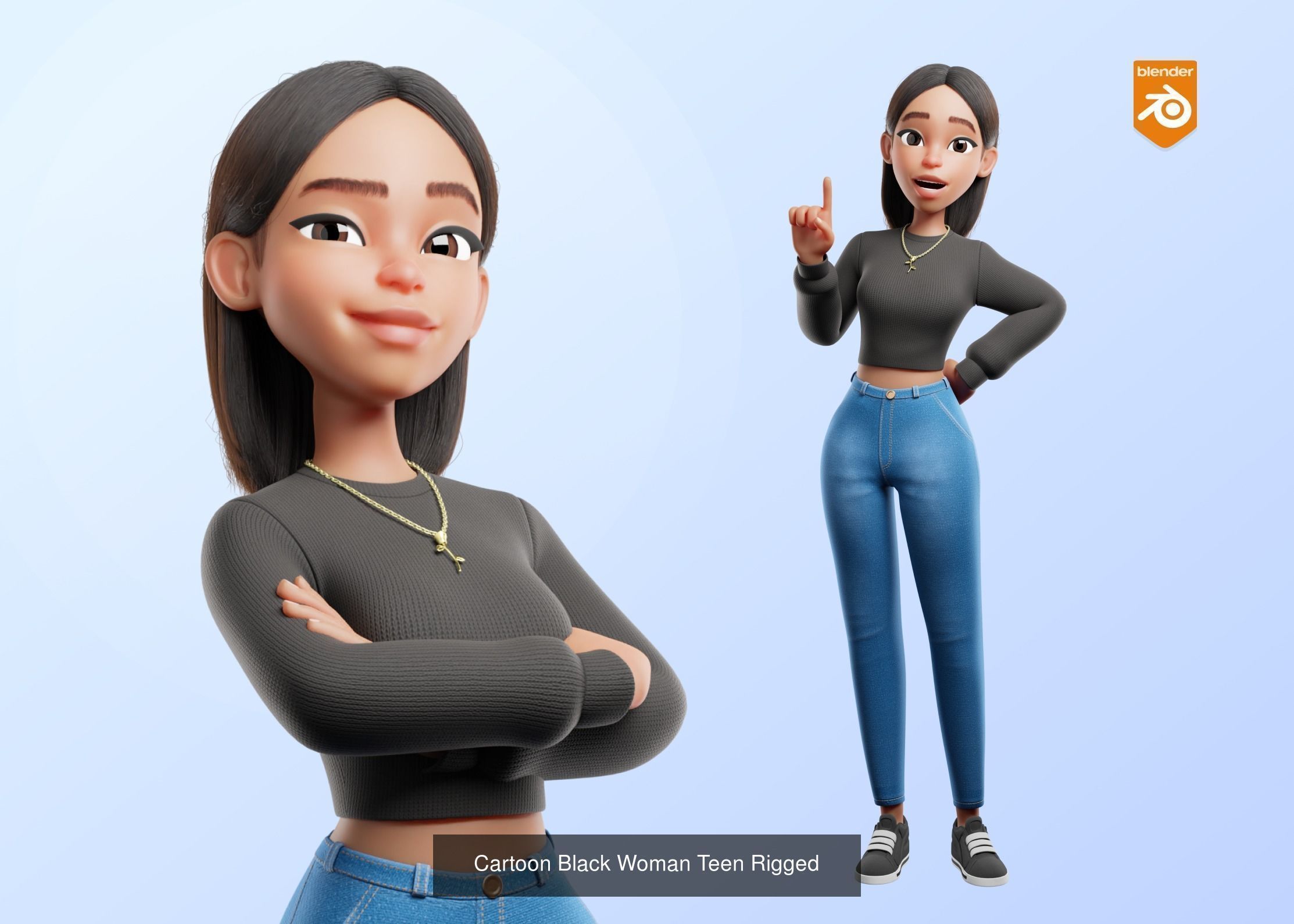 Cartoon Black Family Rigged  3D Model Collection_7