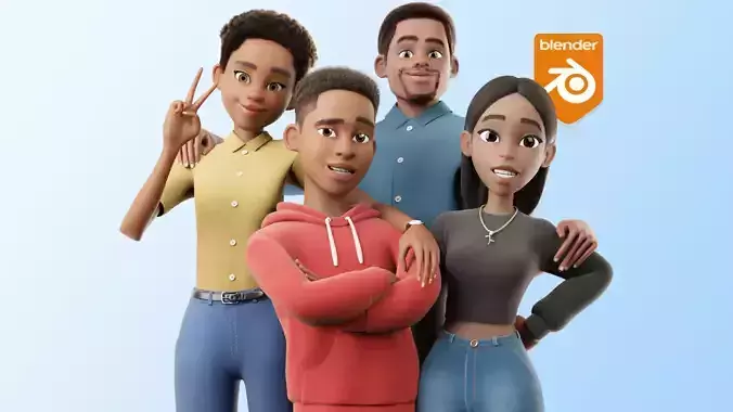 Cartoon Black Family Rigged  3D Model Collection