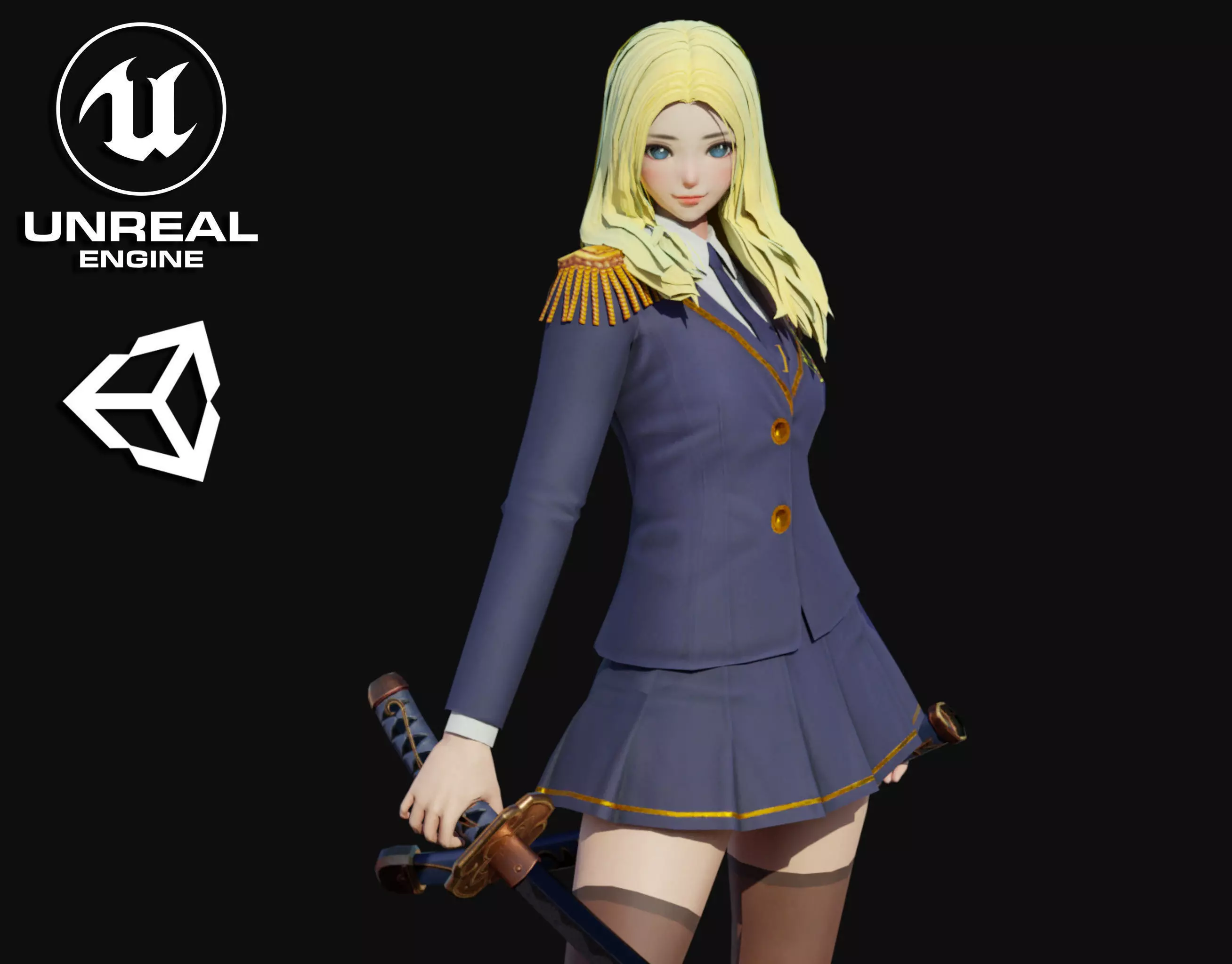 School Girl Low-poly 3D model_0