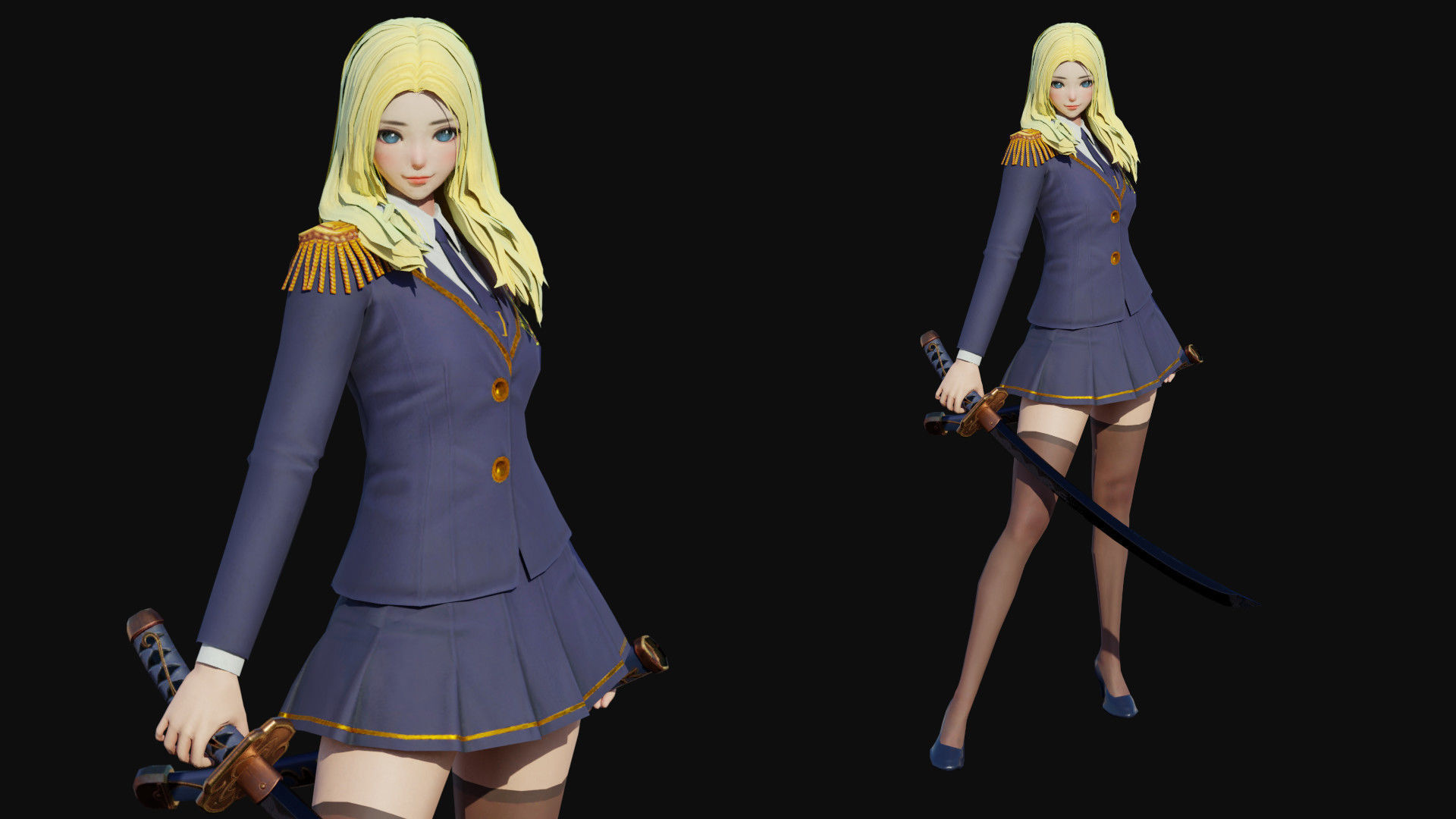 School Girl Low-poly 3D model_1