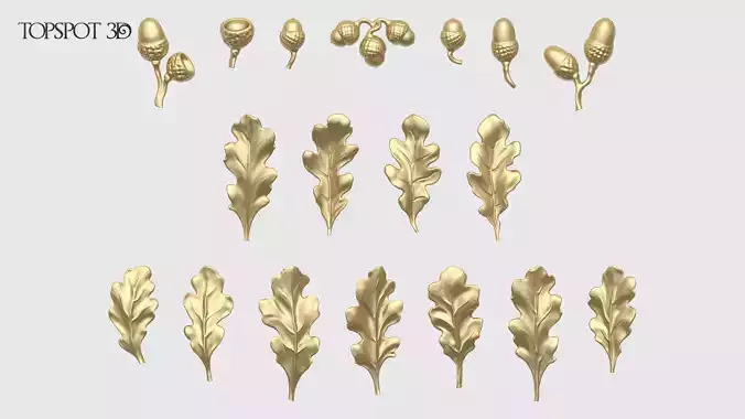 Oak Leaves And Acorns set 3D print model