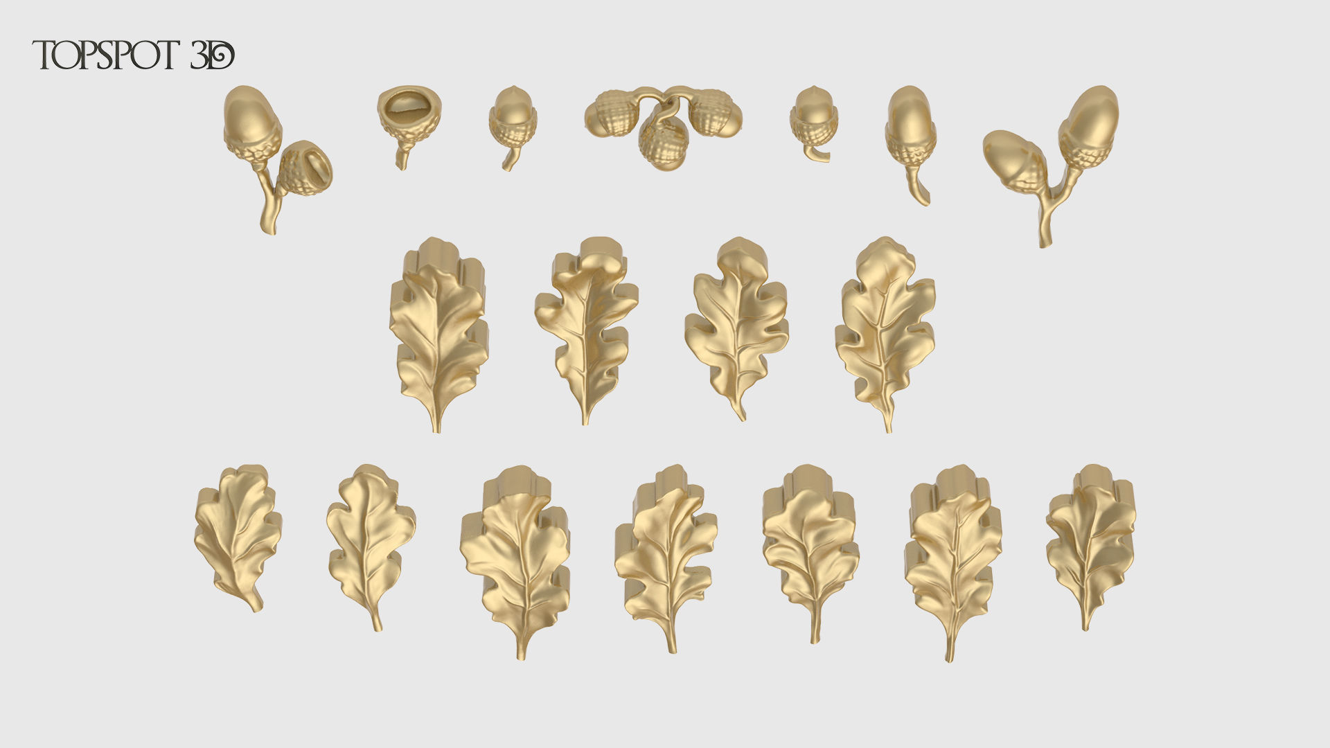 Oak Leaves And Acorns set 3D print model_4