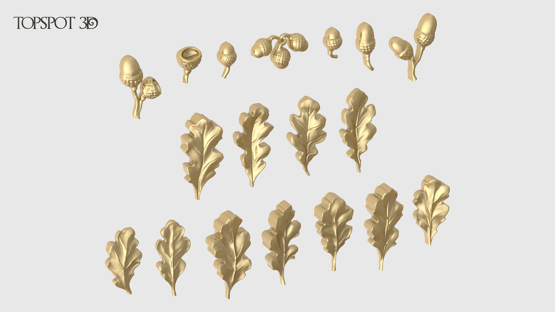 Oak Leaves And Acorns set 3D print model_1