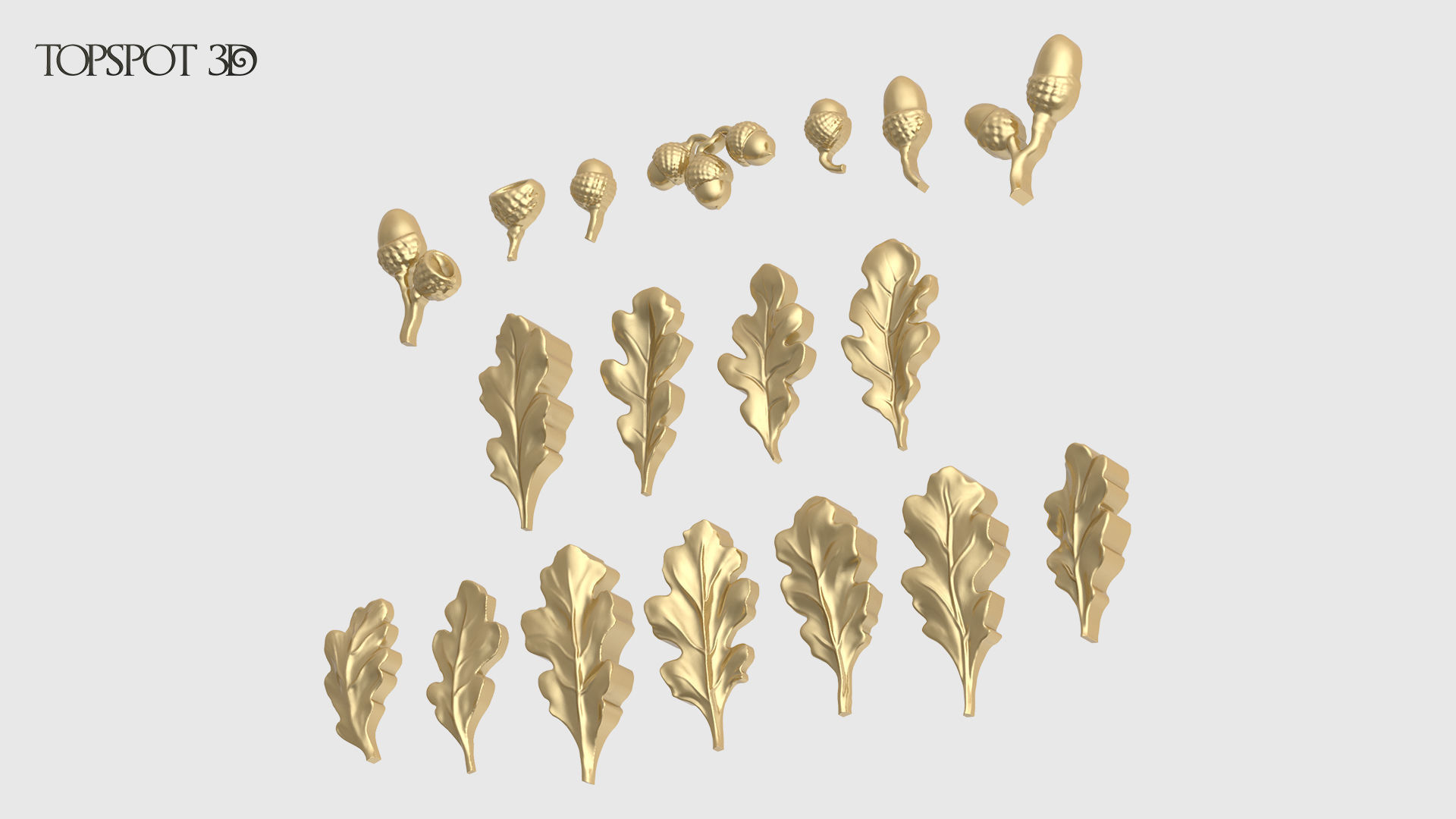 Oak Leaves And Acorns set 3D print model_2