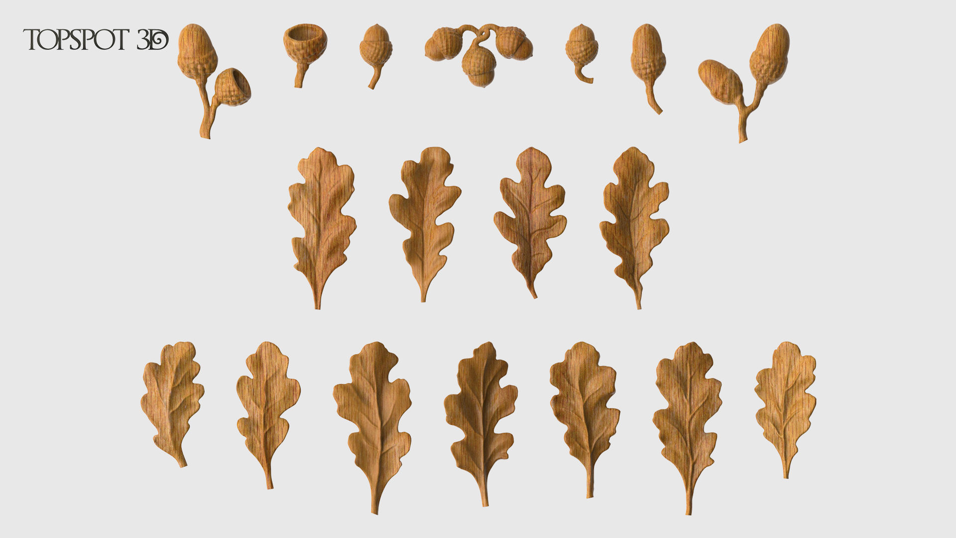 Oak Leaves And Acorns set 3D print model_24