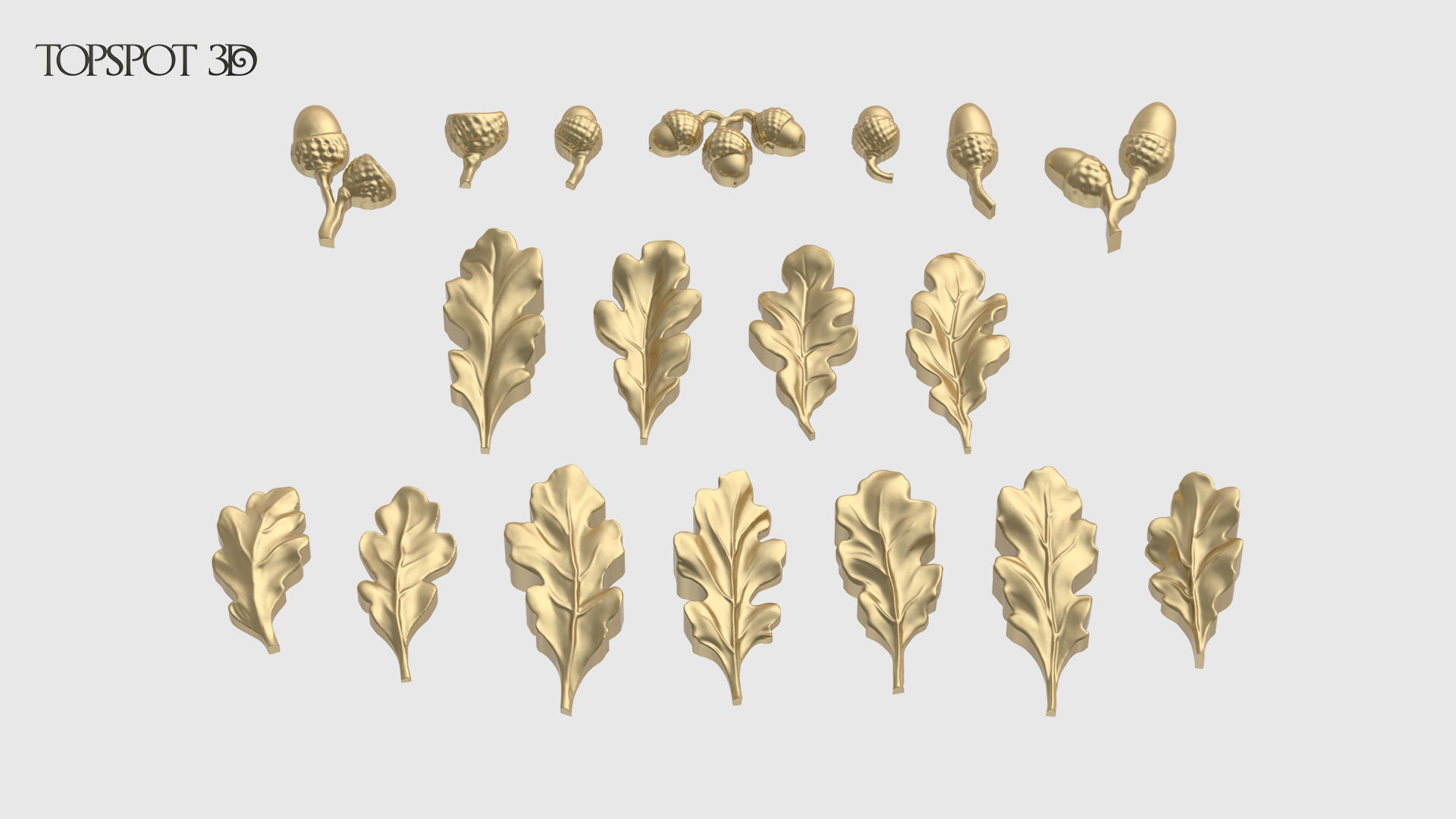 Oak Leaves And Acorns set 3D print model_3