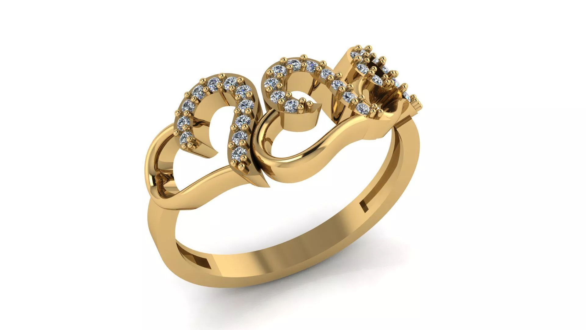 Triple heart ring - heart engagement ring - mothers day gift 3D print model