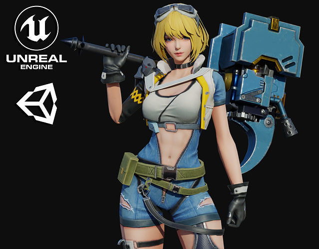 Harmmer Girl Low-poly 3D model