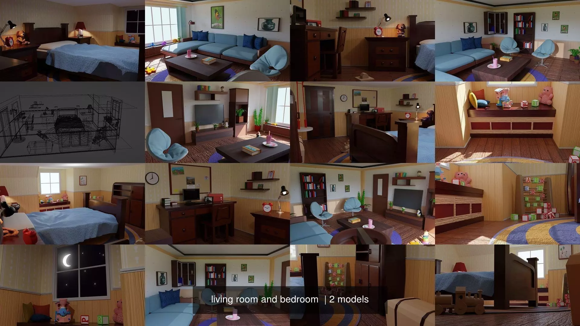 living room and bedroom  3D Model Collection_0