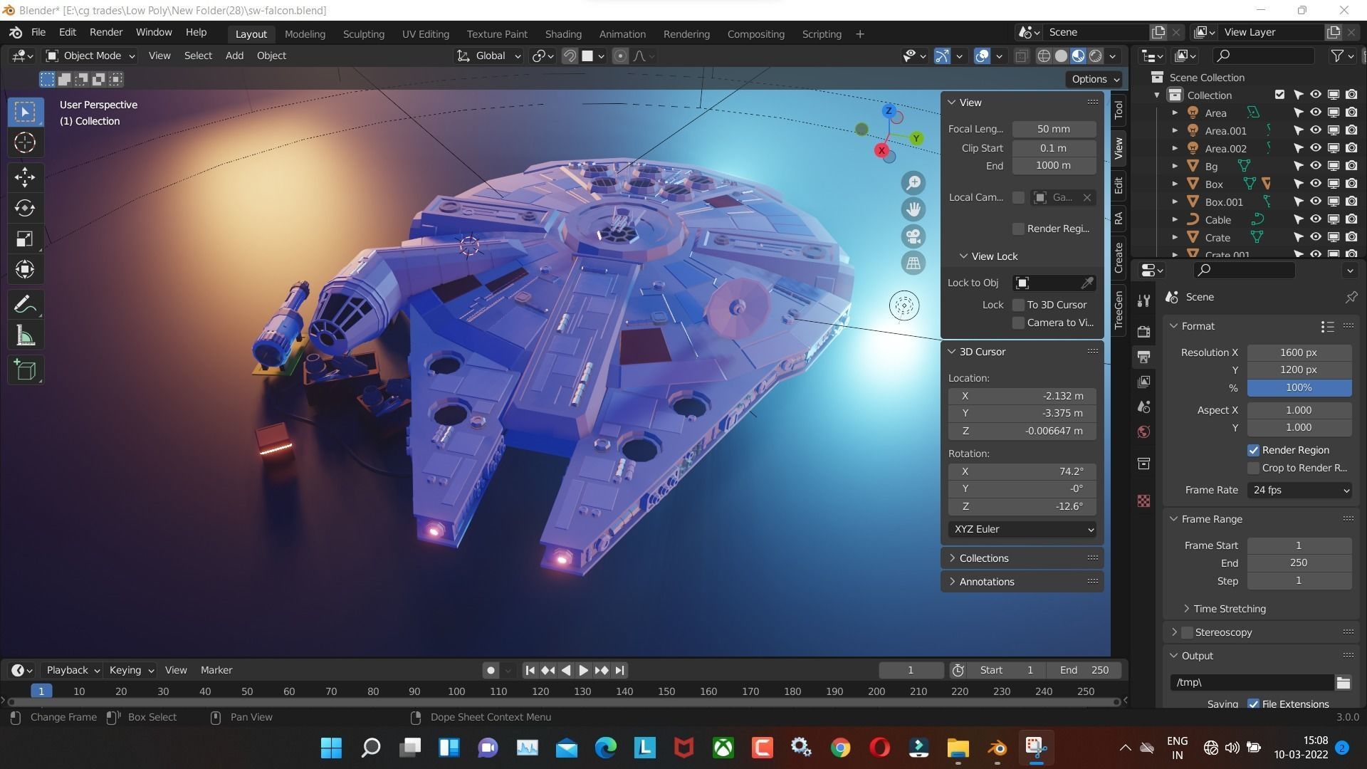 falcon aircraft low poly model render in blender Low-poly 3D model_6