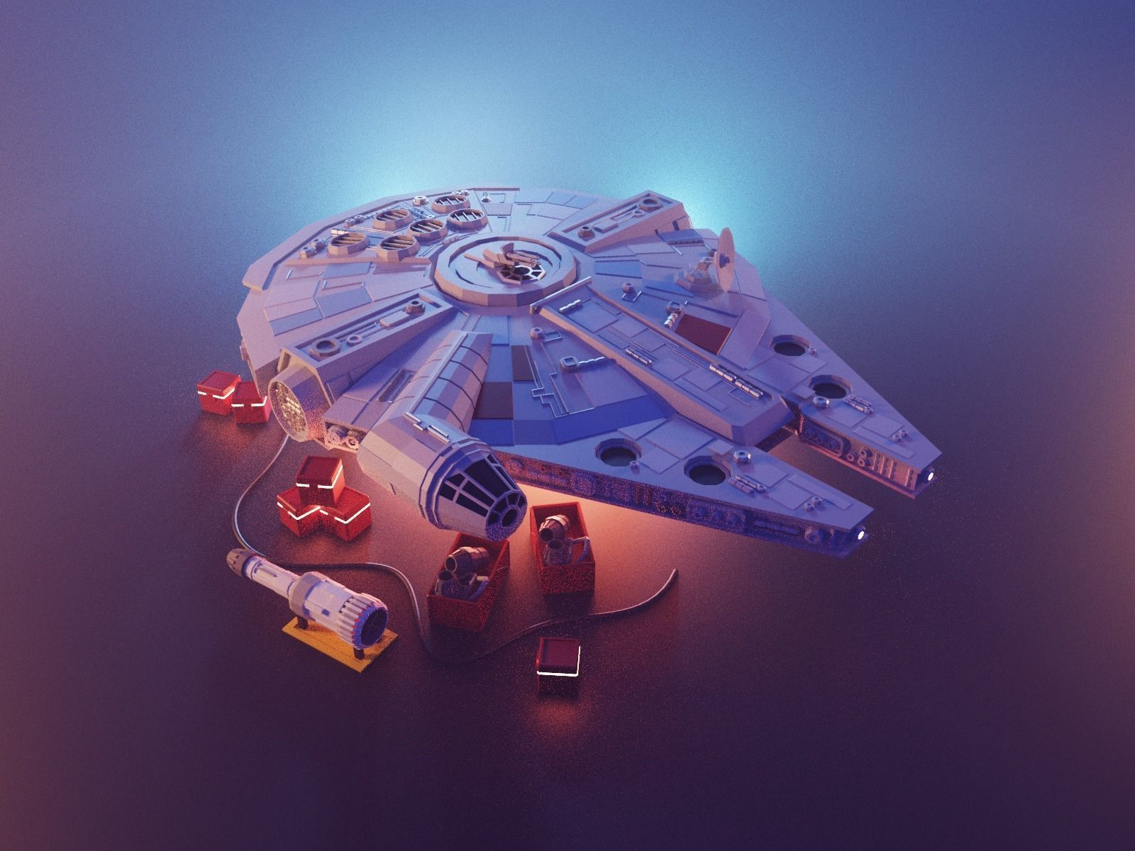 falcon aircraft low poly model render in blender Low-poly 3D model_8