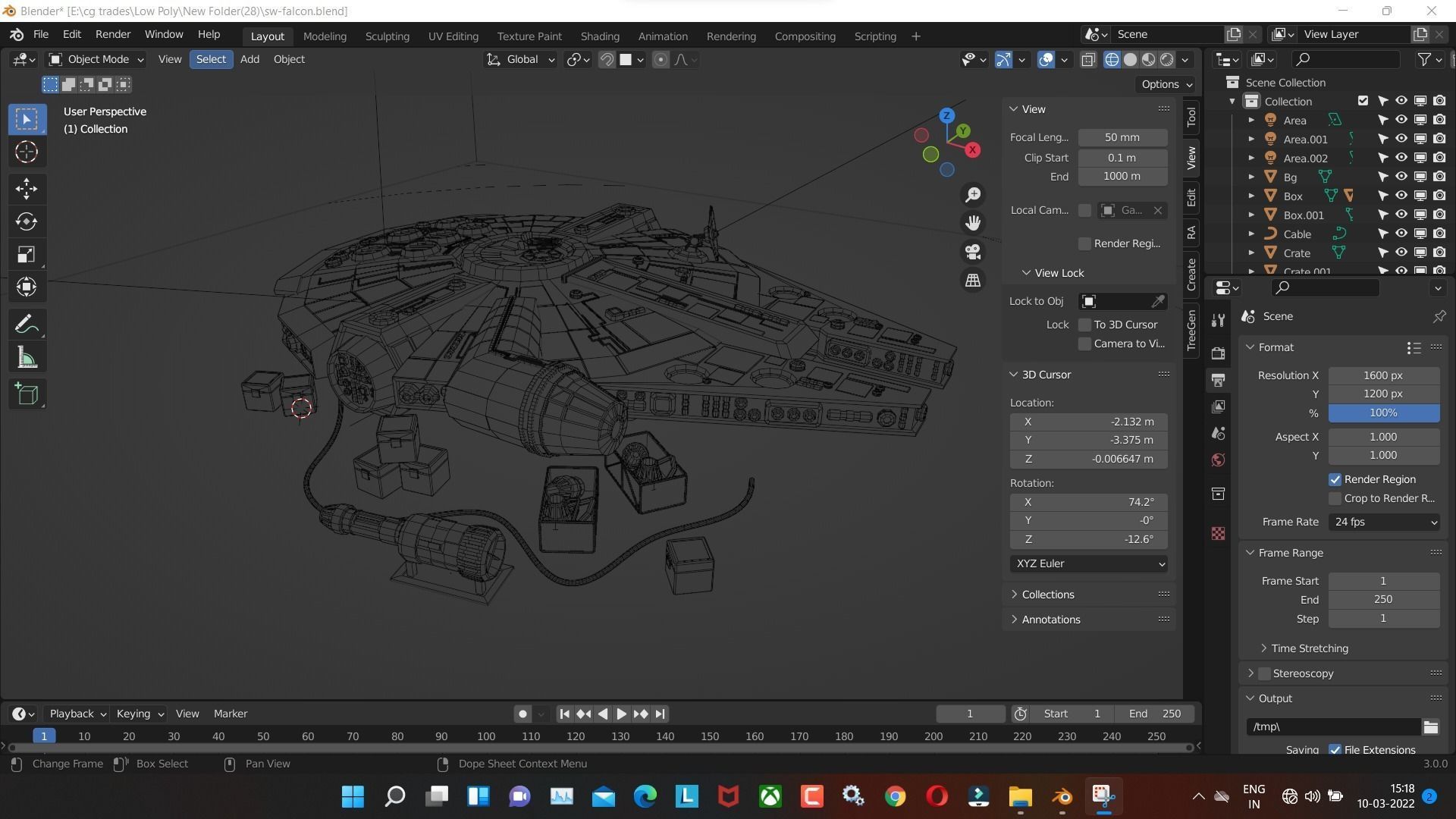 falcon aircraft low poly model render in blender Low-poly 3D model_7