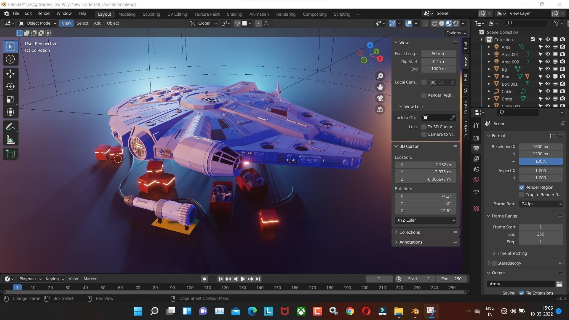 falcon aircraft low poly model render in blender Low-poly 3D model_5