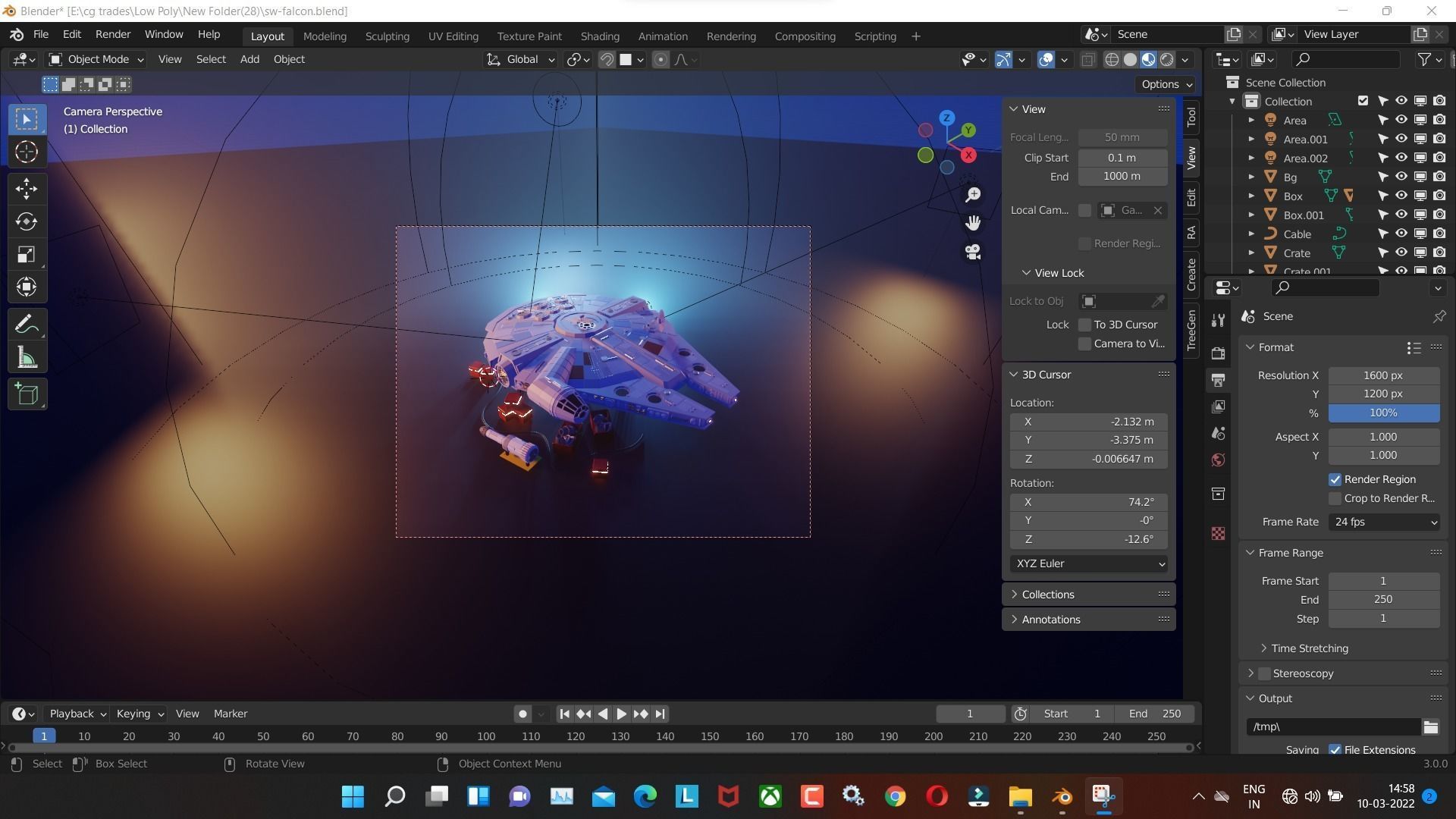 falcon aircraft low poly model render in blender Low-poly 3D model_1