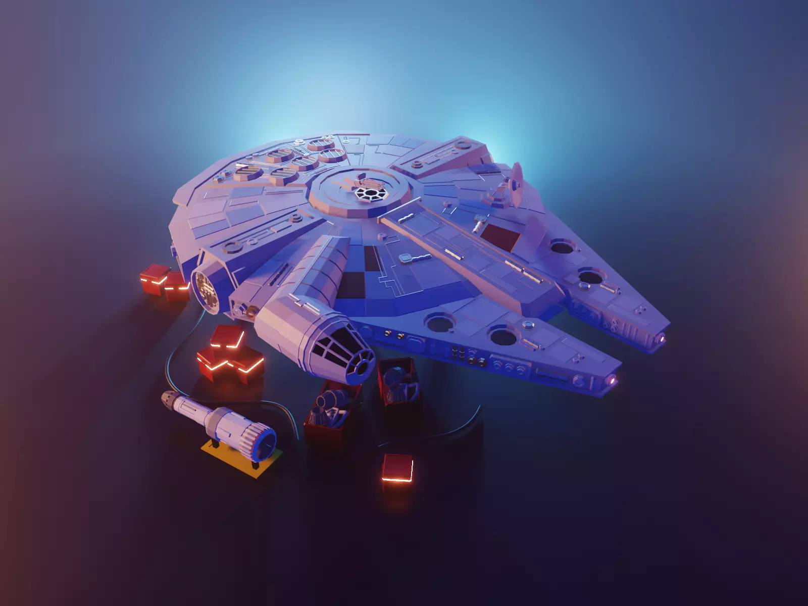 falcon aircraft low poly model render in blender Low-poly 3D model_0