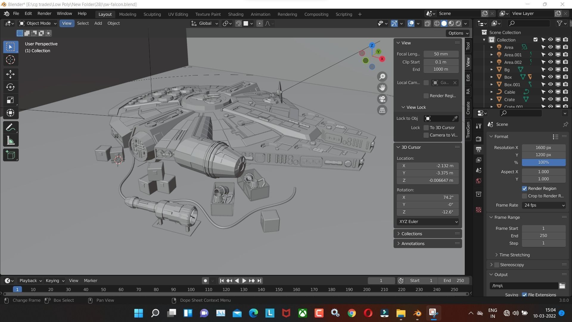 falcon aircraft low poly model render in blender Low-poly 3D model_4