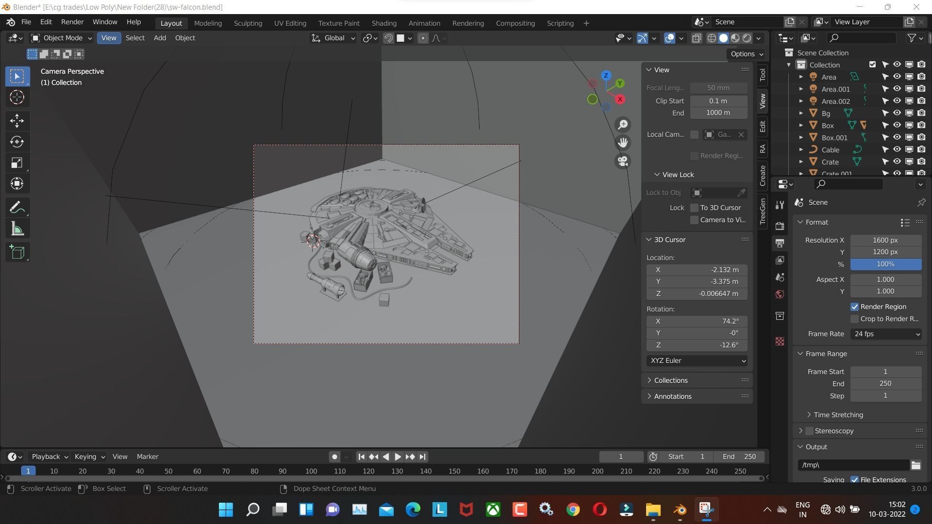 falcon aircraft low poly model render in blender Low-poly 3D model_2